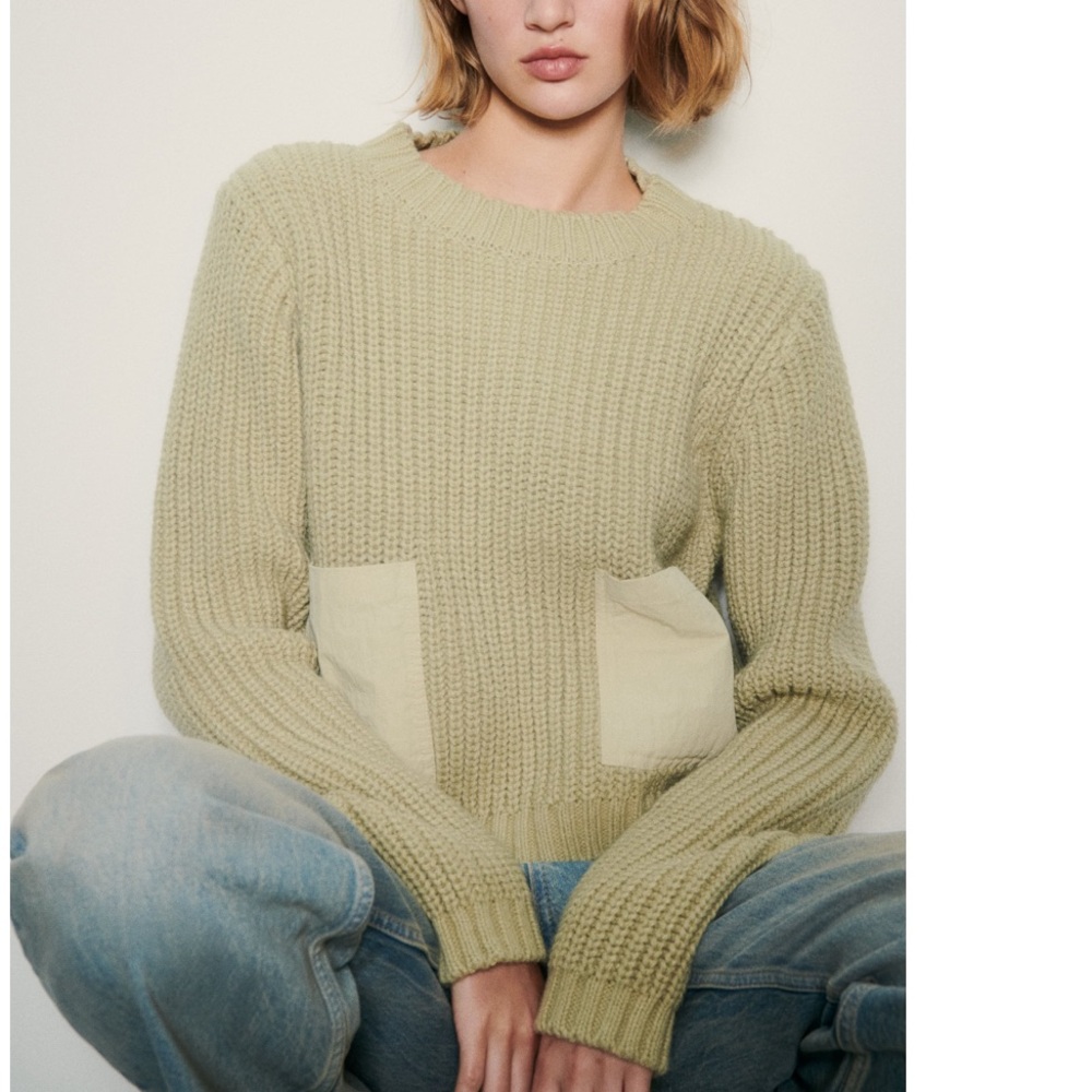 Zara Olive Green Crew Neck Sweater